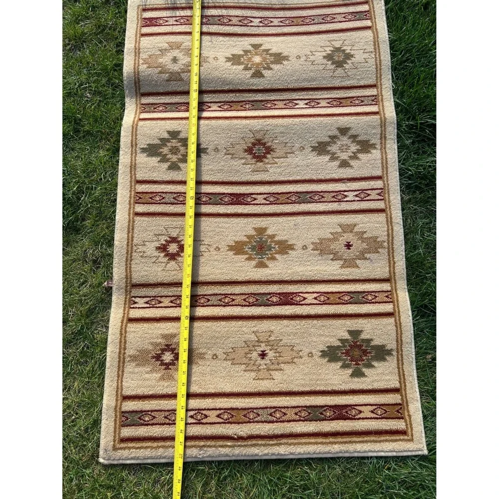 Regal Collection Runner Rug‎ 2x4.5 ft Beige Red Geometric Tribal Pattern Turkey
